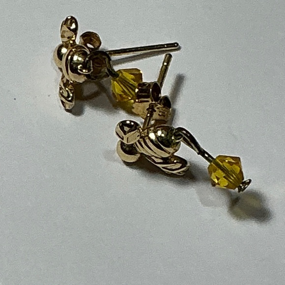 Sterling Silver Gold Tone Honey Bee 🐝 Drop Earrings W/ A Honey Colored Bead - Picture 6 of 7